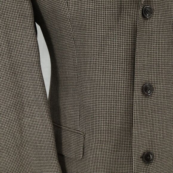 Calvin Klein Sport Coat Mens 42L Wool Silk Brown Plaid Jacket 3 Button Career - Picture 11 of 15